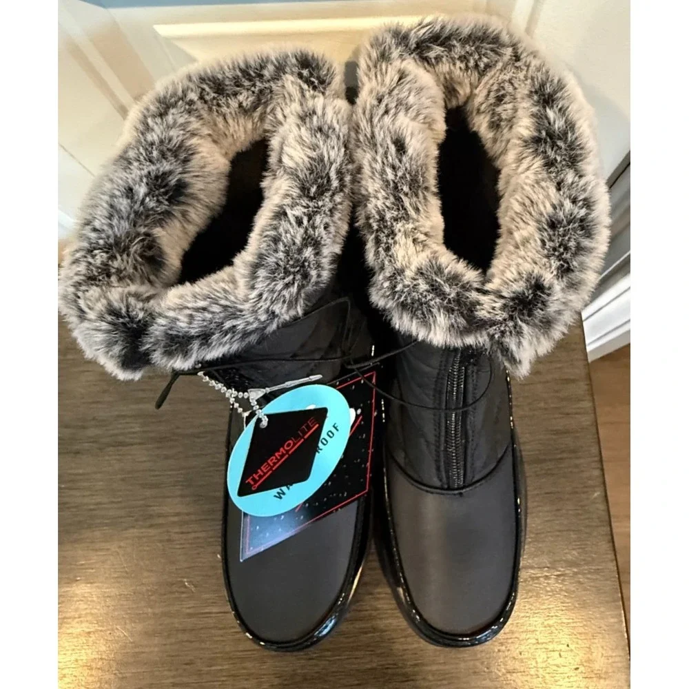 Totes Esther Women's Winter Snow Boots Size 6 Black Waterproof Faux Fur Thermoli